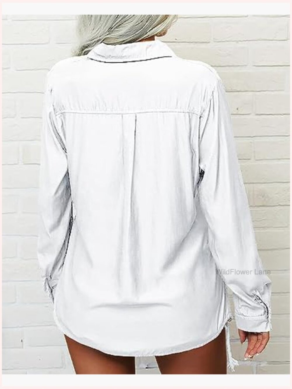 Women's Long Sleeve V-Neck Button Down Blouse Casual Office Work Top - Picture 4 of 5